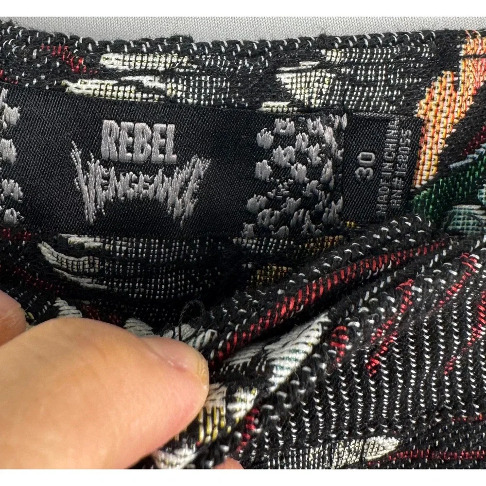 Rebel Vengeance Tapestry Cargo Pants sz 30 Grim Reaper Tattoo Print goth